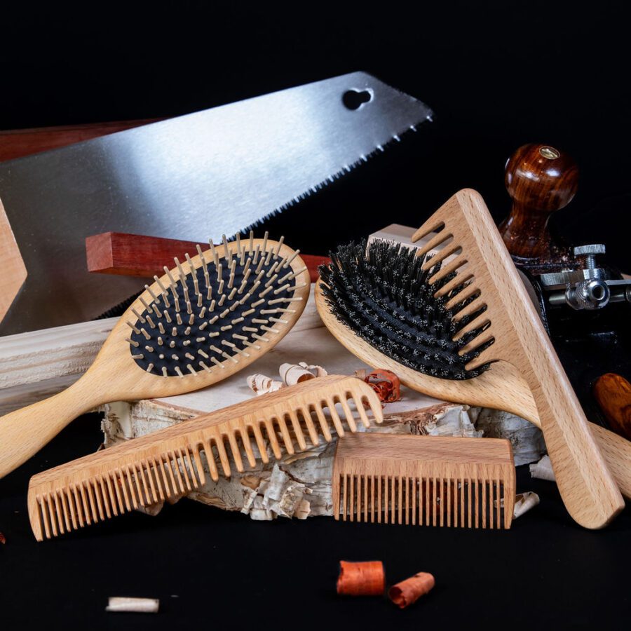 handmade wooden brushes and combs