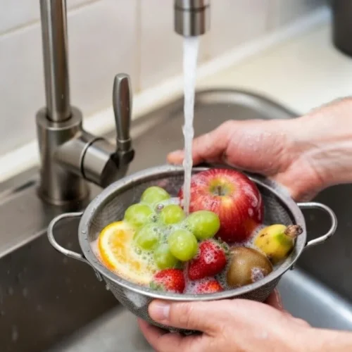 Image of mixed fruit being washed.