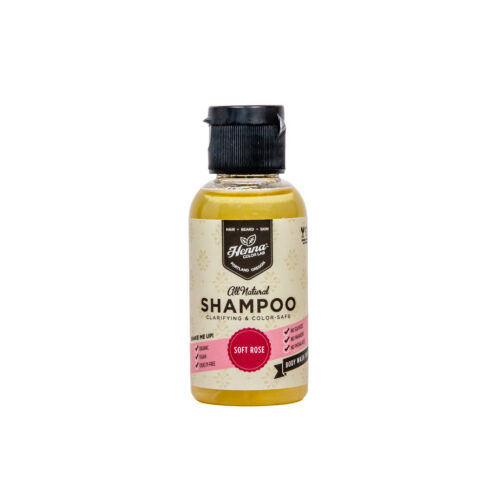 Henna color lab organic soft rose shampoo, 2 oz trial size.