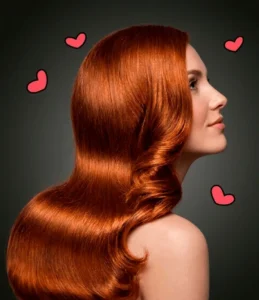 woman with hi-sheen red/orange hair