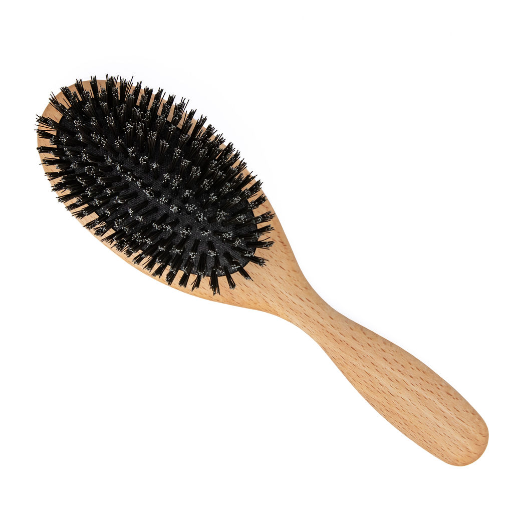 Henna color lab beechwood vegan boar bristle brush top view.