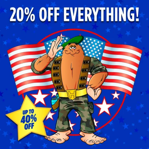 Bigfoot dressed as soldier. 20% off everything. Up to 40% off.