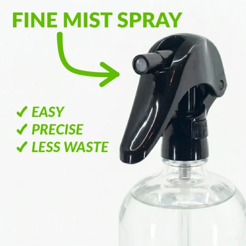 Spray pump 2: Text pointing to nozzle reads: Fine mist spray, easy, precise, less waste.