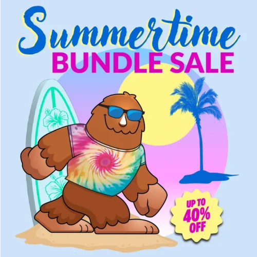 Summertime Bundle Sale: Up to 40% off. Beach bigfoot.