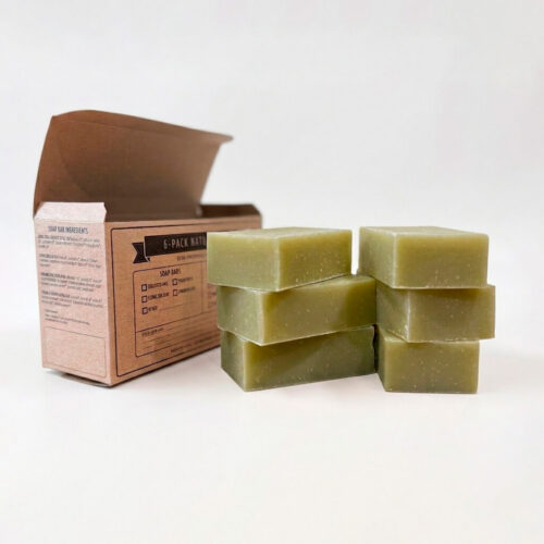 6-pack minty mix shampoo shampoo bars stacked outside box.
