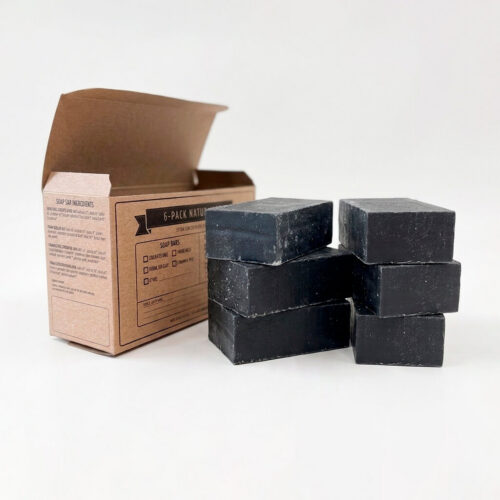6-pack tea tree-peppermint shampoo bars stacked outside box.
